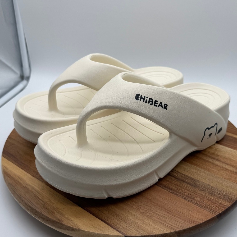 Chibear US 9.5-10.5/ EU 43-44 Off-White Platform Flip Flop Sandals Chunky Wedge
